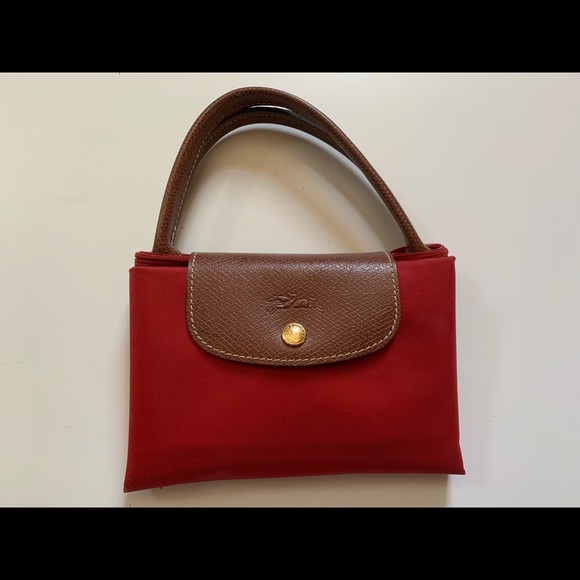 Auth Longchamp Le Pliage red top handle tote bag M - Picture 2 of 13